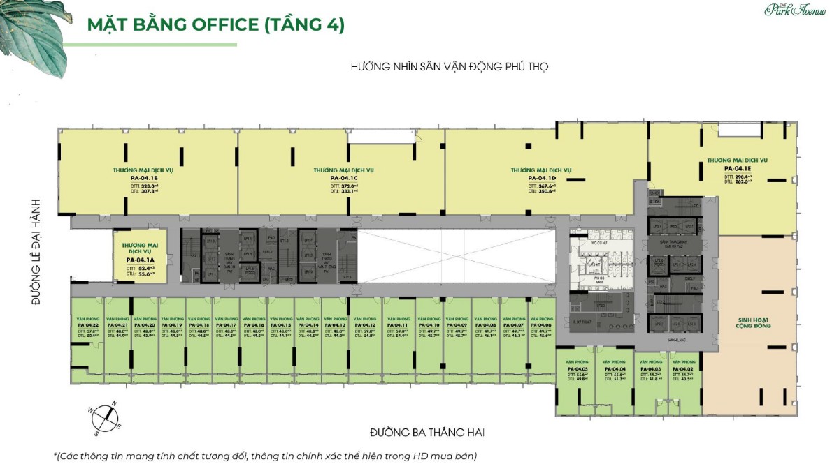 Mặt bằng căn hộ The Park Avenue - tầng Office-tel tầng 4 tầng tiện ích