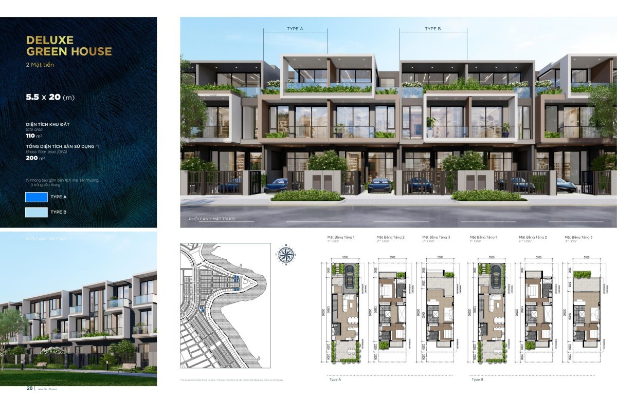 Thiết kế nhà phố 5,5x20m - phân khu Phoenix Central Aqua City