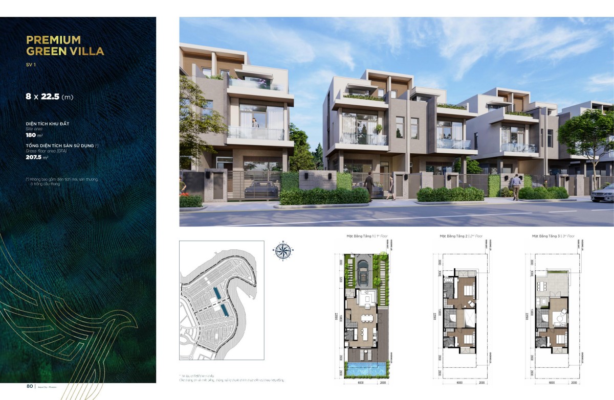 Thiết kế Biệt thự song lập 8x22,5m - phân khu Phoenix South Aqua City