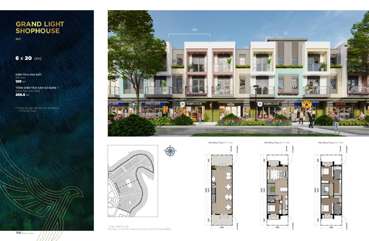 Thiết kế Shophouse căn góc phân khu Phoenix South Aqua City mẫu 1