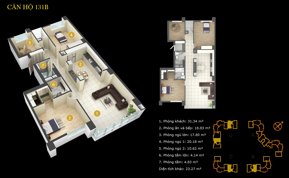 Thiết kế layout Imperia An Phú căn hộ 3PN diện tích 131m2