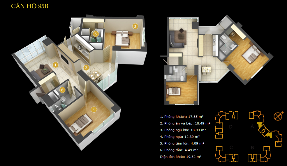 Thiết kế layout Imperia An Phú căn hộ 2PN diện tích 95m2