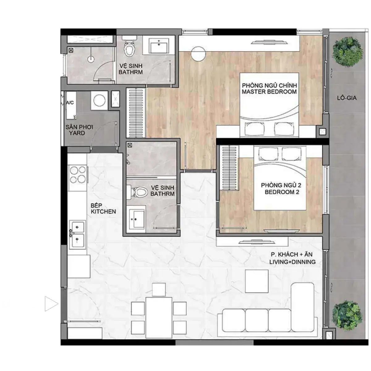 Thiết kế Layout căn hộ 2PN B5 - dự án Elysian - diện tích 82m2