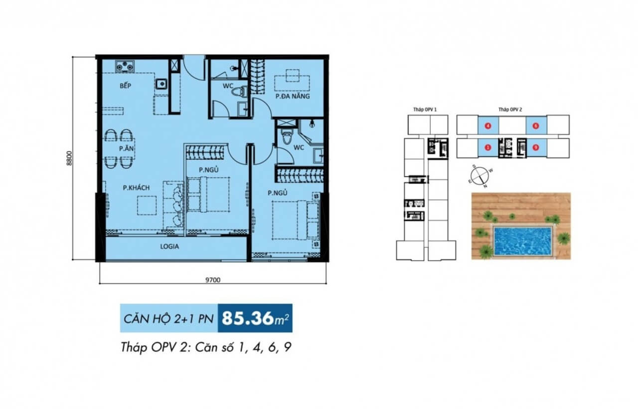 Mặt bằng căn hộ Orchard Parkview 2PN