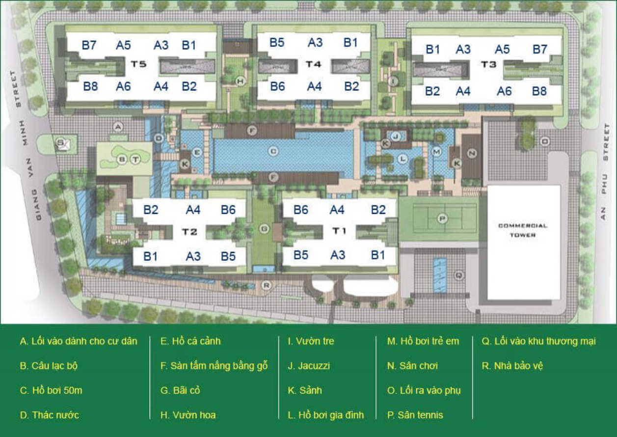 Trong khuôn viên của dự án căn hộ The Vista An Phú, mọi tiện ích đều được trang bị để phục vụ cuộc sống sang trọng của cư dân.