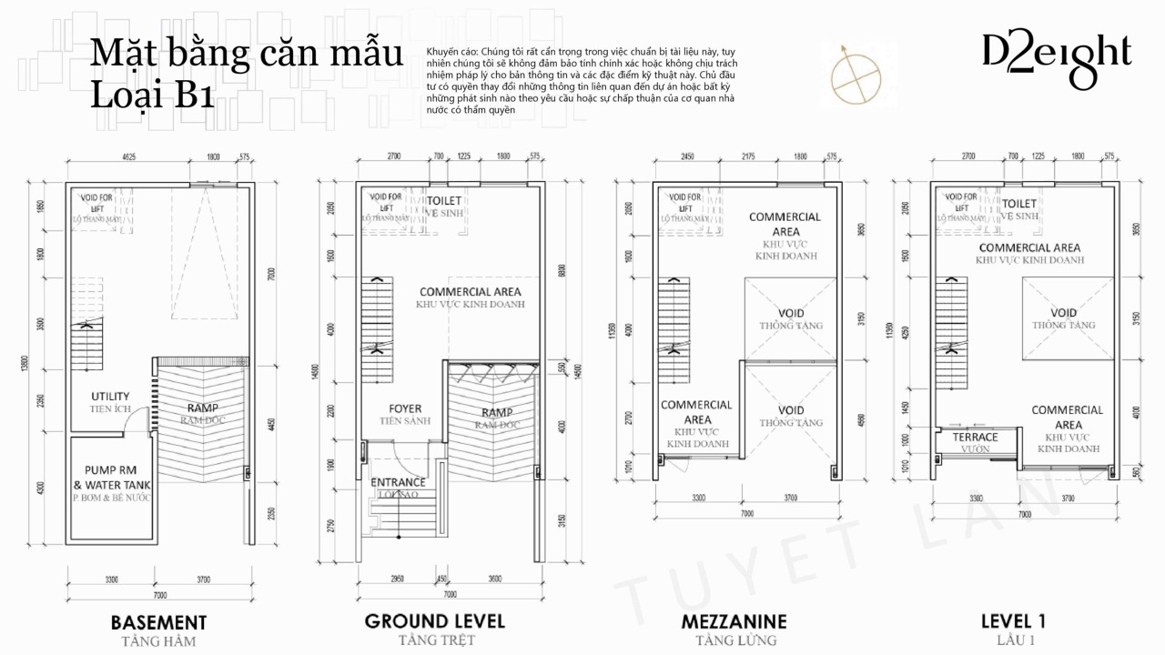 Mặt bằng thiết kế nhà phố D2Eight 4 tầng dưới